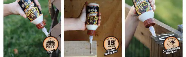Alt view image 3 of 6 - Gorilla Ultimate Waterproof Wood Glue, 8 fl oz, Fast Dry for Indoor & Outdoor Use, Natural Wood Color