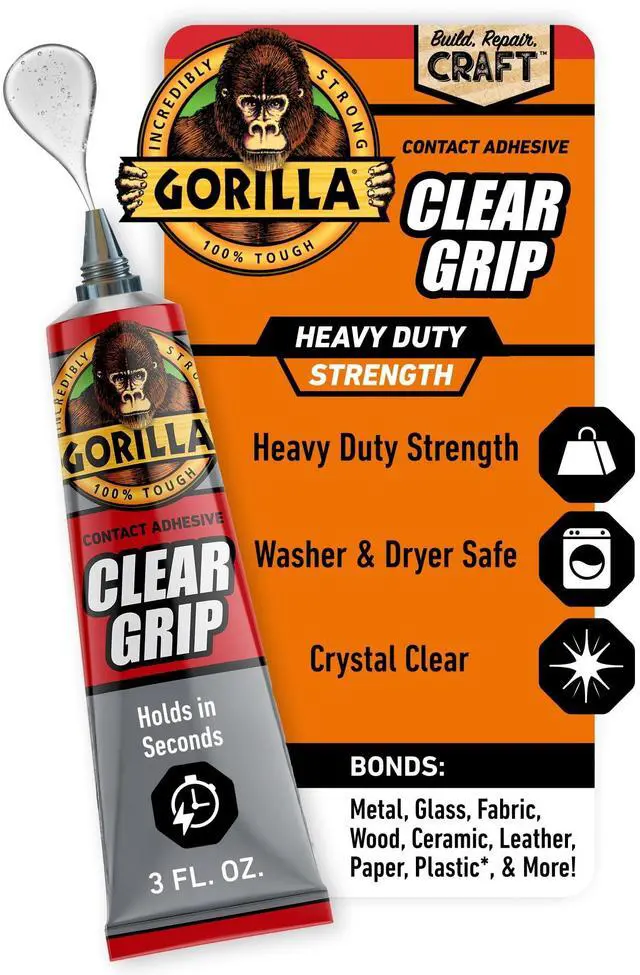 Main image of Gorilla Clear Grip Contact Adhesive, 3 Ounce (88mL), 24-Hour Dry Time