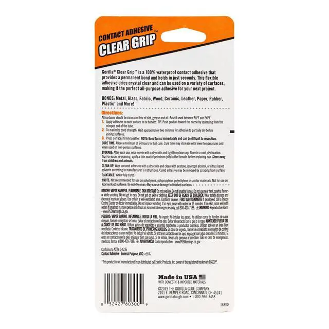 Alt view image 6 of 6 - Gorilla Clear Grip Contact Adhesive, 3 Ounce (88mL), 24-Hour Dry Time