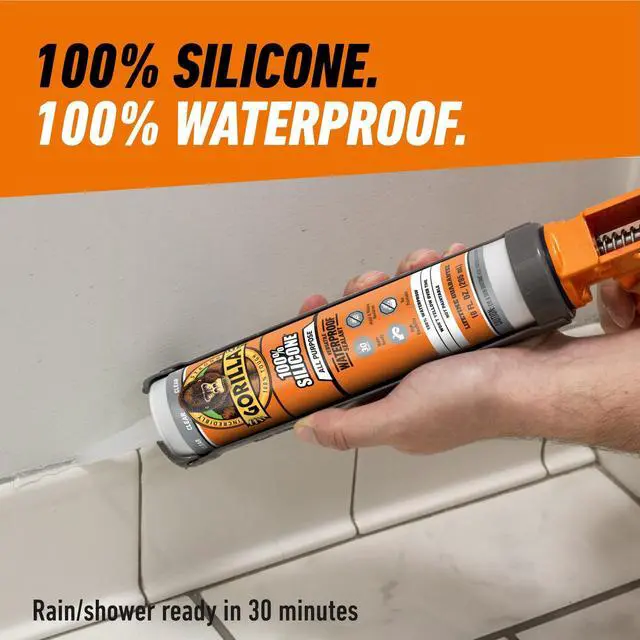Alt view image 3 of 5 - Gorilla Waterproof Caulk & Seal Silicone Sealant, 10oz Cartridge, Clear - for Kitchen, Window, Bath, Marine, Door and More