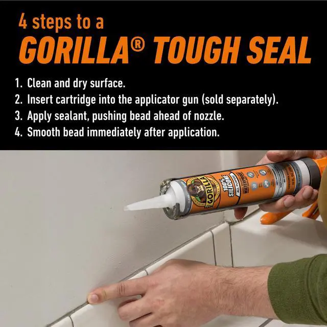 Alt view image 5 of 5 - Gorilla Waterproof Caulk & Seal Silicone Sealant, 10oz Cartridge, Clear - for Kitchen, Window, Bath, Marine, Door and More