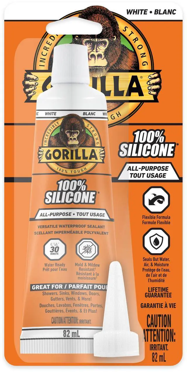 Main image of Gorilla Waterproof Caulk & Seal Silicone Sealant, 2.8oz Squeeze Tube, White for Kitchen, Window, Bath, Marine, Door