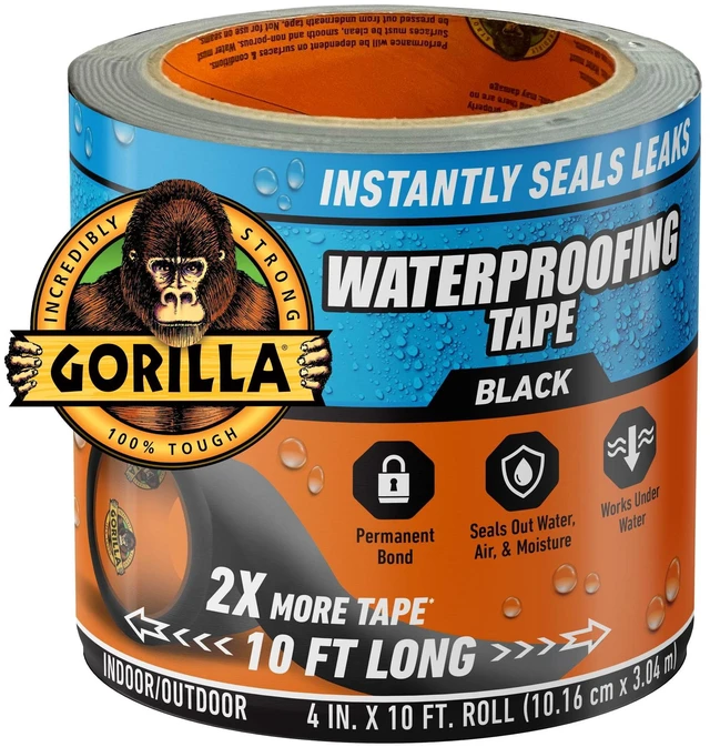 Main image of Gorilla Waterproof Patch & Seal Tape Black 4" x 10' Roll