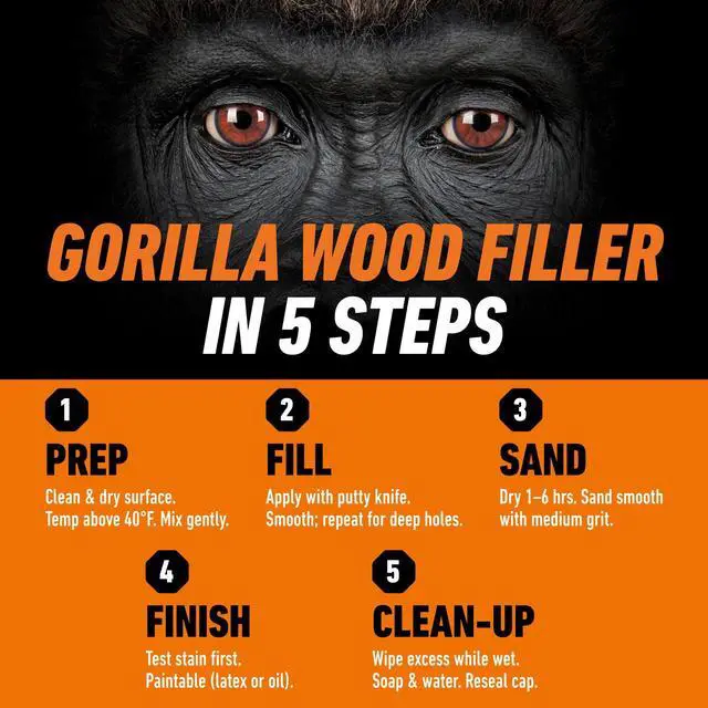 Alt view image 2 of 6 - Gorilla Wood Filler Natural Finish 16 Ounce Tub, Water Resistant Indoor/Outdoor