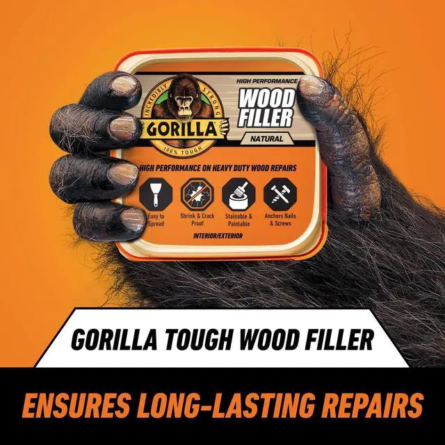 Alt view image 4 of 6 - Gorilla Wood Filler Natural Finish 16 Ounce Tub, Water Resistant Indoor/Outdoor