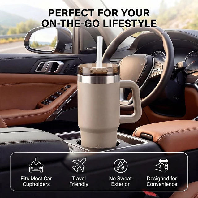 Alt view image 2 of 4 - Ozark Trail 18oz Stainless Steel Insulated Tumbler with Handle, Tan