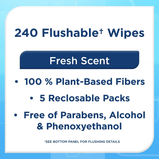 Alt view image 2 of 5 - Equate Flushable Cleansing Cloths, Fresh Scent, 240Wipes, 5ResealablePacks