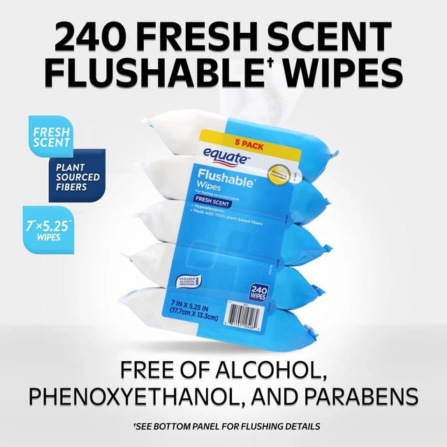 Alt view image 3 of 5 - Equate Flushable Cleansing Cloths, Fresh Scent, 240Wipes, 5ResealablePacks