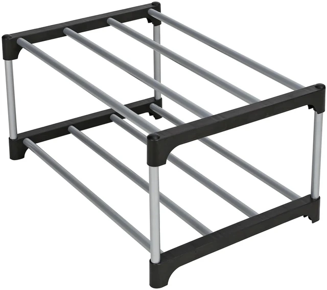 Alt view image 4 of 4 - Mainstays 2-Tier Black and Silver Shoe Rack with Iron Poles & Plastic Connectors, 4Pairs