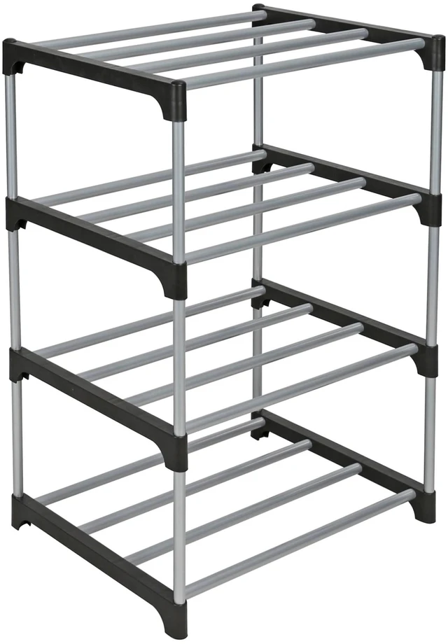 Alt view image 3 of 4 - Mainstays 4-Tier Shoe Rack, Black and Silver, 8 Pairs, Metal Tubes & Plastic Connectors