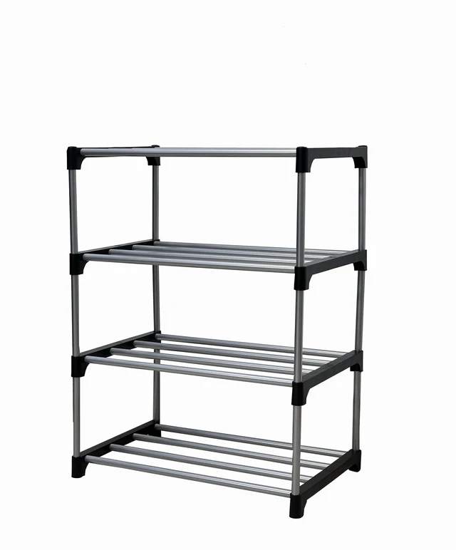 Alt view image 4 of 4 - Mainstays 4-Tier Shoe Rack, Black and Silver, 8 Pairs, Metal Tubes & Plastic Connectors