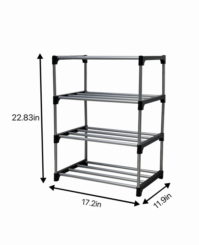 Alt view image 2 of 4 - Mainstays 4-Tier Shoe Rack, Black and Silver, 8 Pairs, Metal Tubes & Plastic Connectors