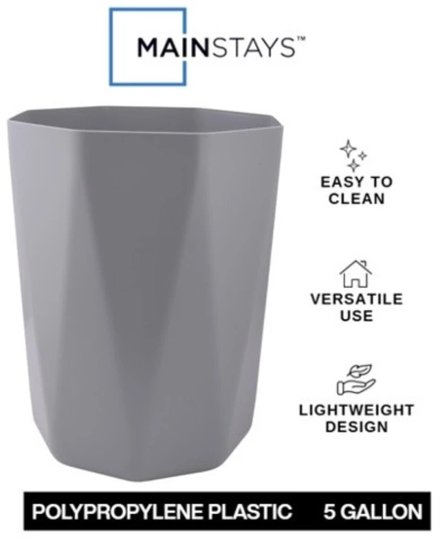 Alt view image 5 of 6 - Mainstays 5gal Gray Geometric Bathroom Wastebasket, Open Top, Polypropylene Plastic