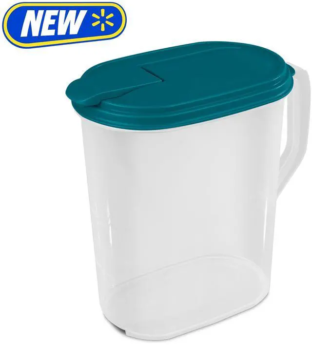 Main image of Mainstays 1 Gallon Oval Pitcher with Flip-Top Spout, BPA-Free, Freezer and Dishwasher Safe, Teal Lid
