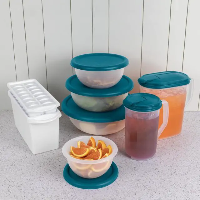 Alt view image 6 of 6 - Mainstays 1 Gallon Oval Pitcher with Flip-Top Spout, BPA-Free, Freezer and Dishwasher Safe, Teal Lid
