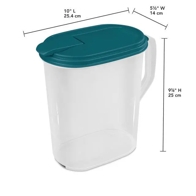 Alt view image 2 of 6 - Mainstays 1 Gallon Oval Pitcher with Flip-Top Spout, BPA-Free, Freezer and Dishwasher Safe, Teal Lid