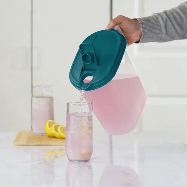 Alt view image 5 of 6 - Mainstays 1 Gallon Oval Pitcher with Flip-Top Spout, BPA-Free, Freezer and Dishwasher Safe, Teal Lid