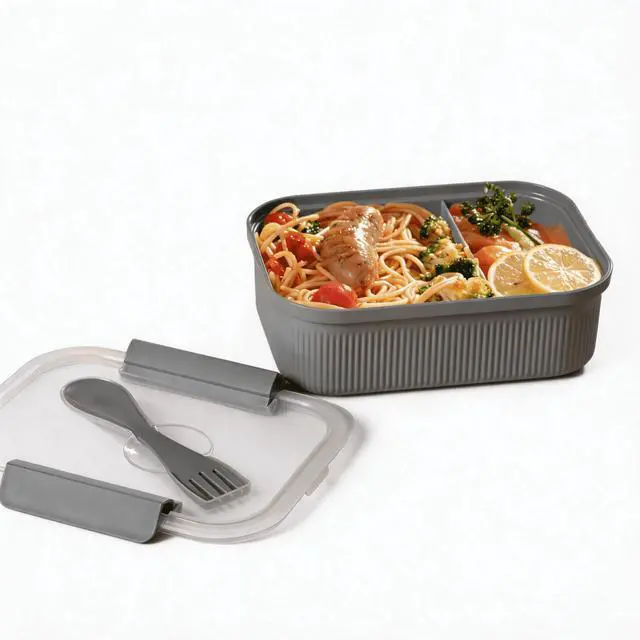 Alt view image 2 of 5 - Mainstays Food Storage Bento Container, Rectangle, Gray, 42oz