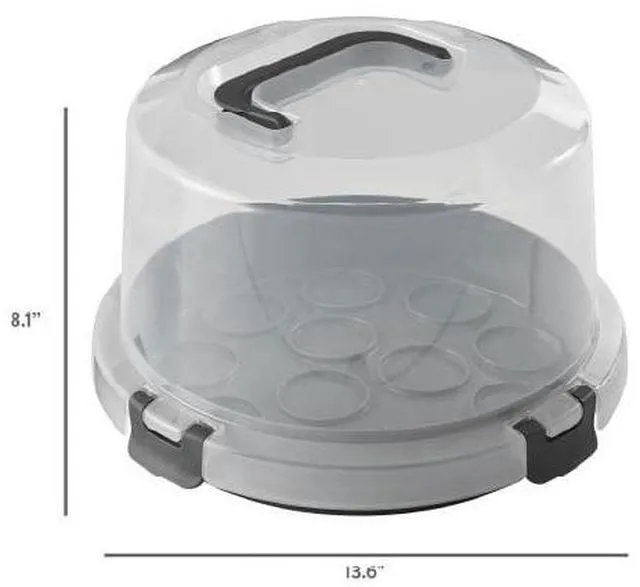 Alt view image 5 of 6 - Mainstays Cake & Cupcake Carrier with Flippable Base, Lid, Handle and Clasps, Gray Plastic