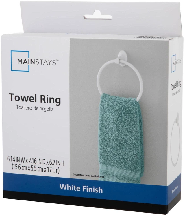 Alt view image 3 of 4 - Mainstays 7.1in Oval Wall Mount Towel Ring, White Finish, with Hardware