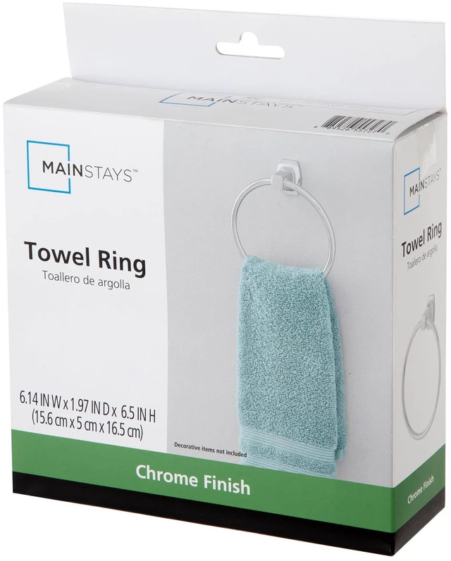 Alt view image 2 of 4 - Mainstays 7.1-Inch Square Wall Mount Towel Ring Chrome Finish with Hardware
