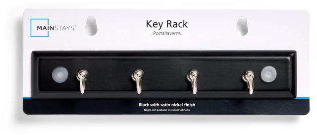 Alt view image 2 of 5 - Mainstays 8.75 Inch Black Key Rail with 4 Satin Nickel Hooks for Keys, Mail, Leashes, 2 lbs Capacity, 1 Pack
