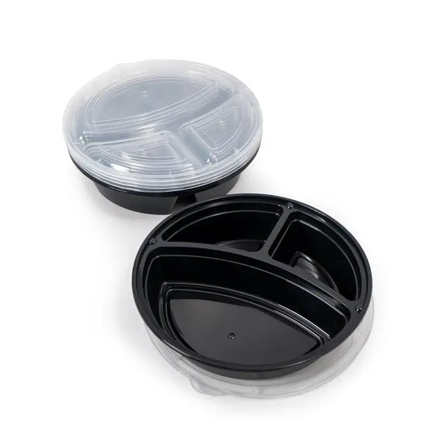 Alt view image 3 of 6 - Mainstays 10-Piece Round Meal Prep Containers 3-Compartments 1L BPA-Free Microwave & Dishwasher Safe