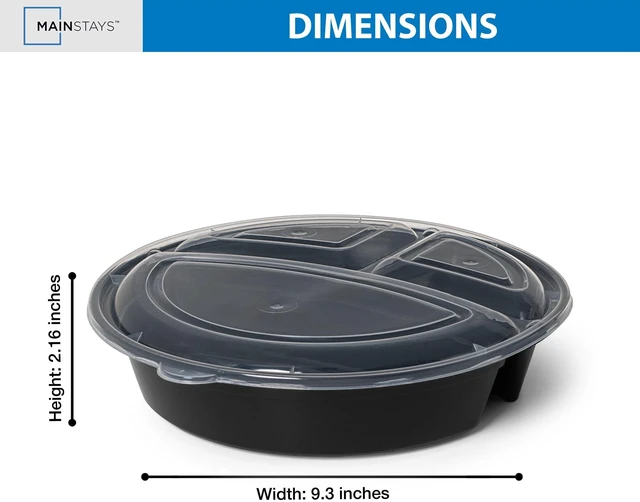 Alt view image 6 of 6 - Mainstays 10-Piece Round Meal Prep Containers 3-Compartments 1L BPA-Free Microwave & Dishwasher Safe