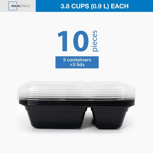 Main image of Mainstays 10-Piece Meal Prep Food Storage Container Set, 5 Containers + 5 Lids, 2-Compartment, BPA-Free