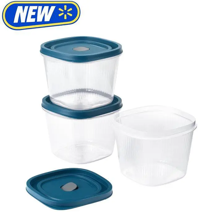 Main image of Mainstays Deep Medium Square Plastic Reusable Food Storage Containers, 8.5 Cups, 3 Pack with Lids