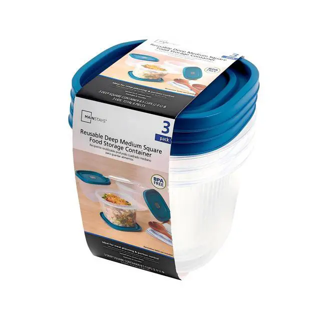 Alt view image 5 of 6 - Mainstays Deep Medium Square Plastic Reusable Food Storage Containers, 8.5 Cups, 3 Pack with Lids