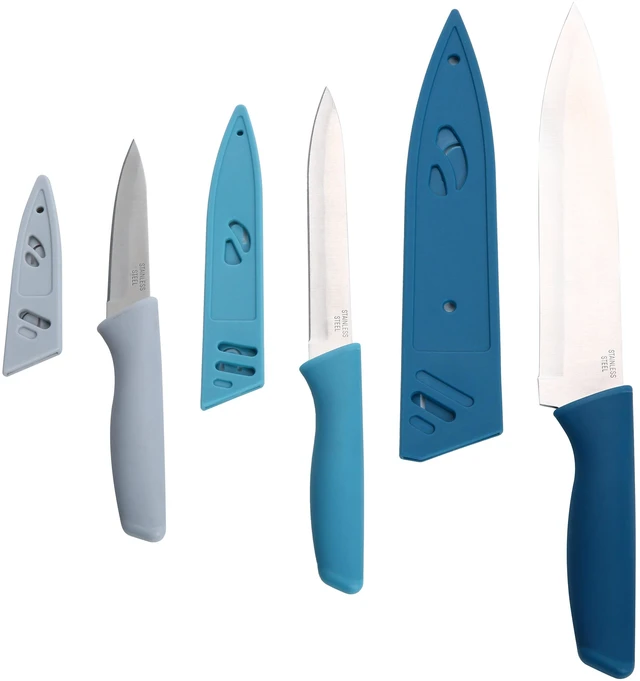 Alt view image 4 of 6 - Mainstays 3-Piece Stainless Steel Color Knife Set with Soft Grip Handles