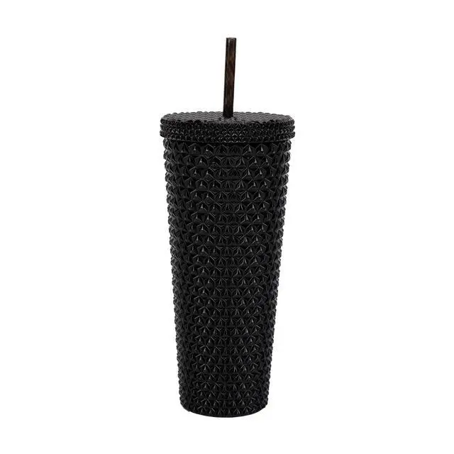 Main image of Mainstays 26-Ounce Plastic Double Wall Insulated Iridescent Textured Tumbler with Straw, Black