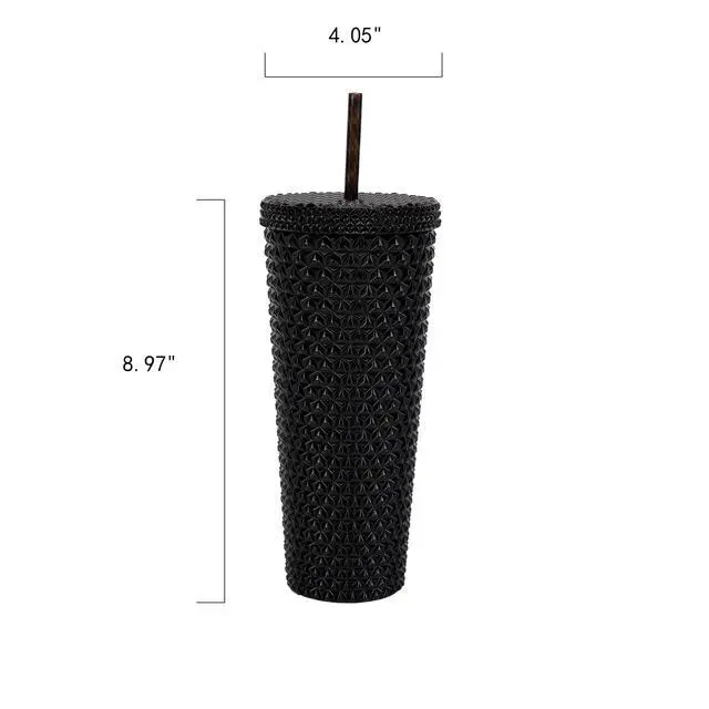Alt view image 5 of 5 - Mainstays 26-Ounce Plastic Double Wall Insulated Iridescent Textured Tumbler with Straw, Black
