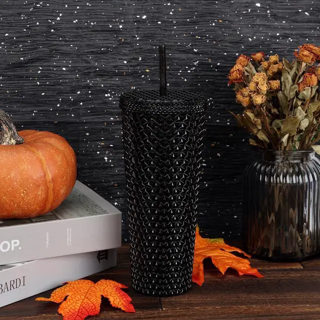 Alt view image 4 of 5 - Mainstays 26-Ounce Plastic Double Wall Insulated Iridescent Textured Tumbler with Straw, Black