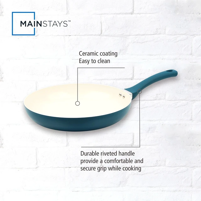 Alt view image 4 of 5 - Mainstays Classic Ceramic Nonstick Aluminum 12in Frypan, Blue