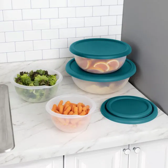 Alt view image 3 of 6 - Mainstays 8-Piece Plastic Covered Bowl Set with BPA-Free Teal Lids for Food Prep, Serving and Storage