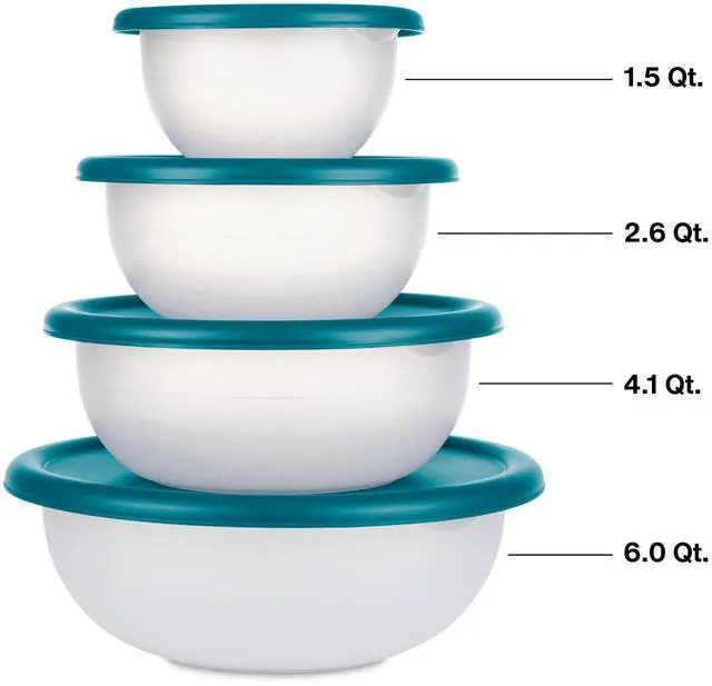 Alt view image 6 of 6 - Mainstays 8-Piece Plastic Covered Bowl Set with BPA-Free Teal Lids for Food Prep, Serving and Storage