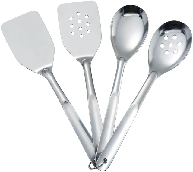 Alt view image 5 of 6 - Mainstays Stainless Steel 4-Piece Utensil Set - Slotted Turner, Solid Turner, Spoon, Slotted Spoon