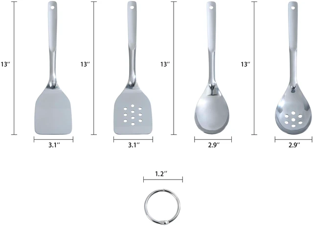 Alt view image 6 of 6 - Mainstays Stainless Steel 4-Piece Utensil Set - Slotted Turner, Solid Turner, Spoon, Slotted Spoon