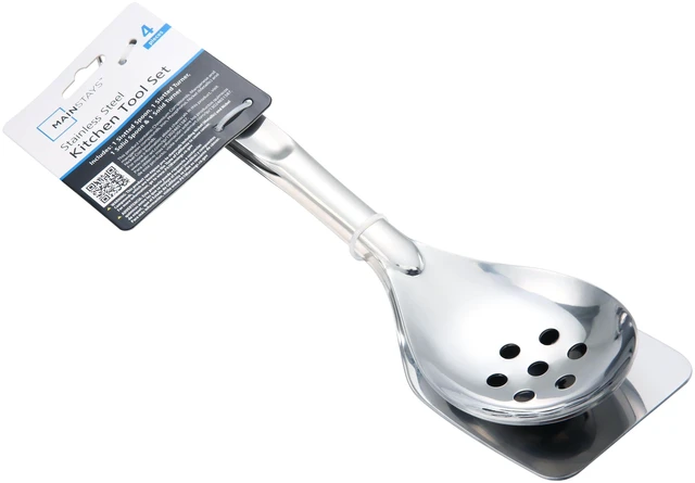 Alt view image 2 of 6 - Mainstays Stainless Steel 4-Piece Utensil Set - Slotted Turner, Solid Turner, Spoon, Slotted Spoon