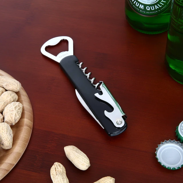 Alt view image 3 of 5 - Mainstays Stainless Steel and Plastic Waiter's Corkscrew Bottle Opener (8 Pack), Black