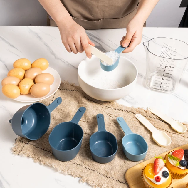 Alt view image 4 of 6 - Mainstays 9-Piece Stackable Measuring Set, Kitchen Tools for Cooking, 7.48" L, Blue