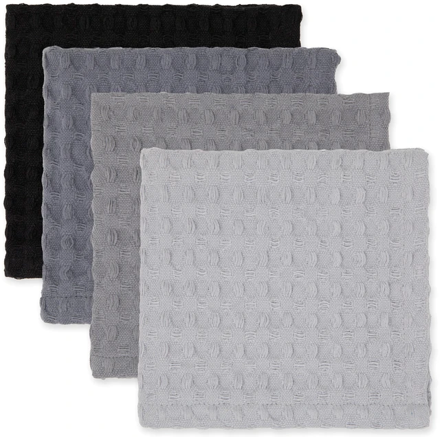Main image of Mainstays 4-Pack Waffle Dishcloth Set, 100% Cotton, Gray, 12x12 Inches