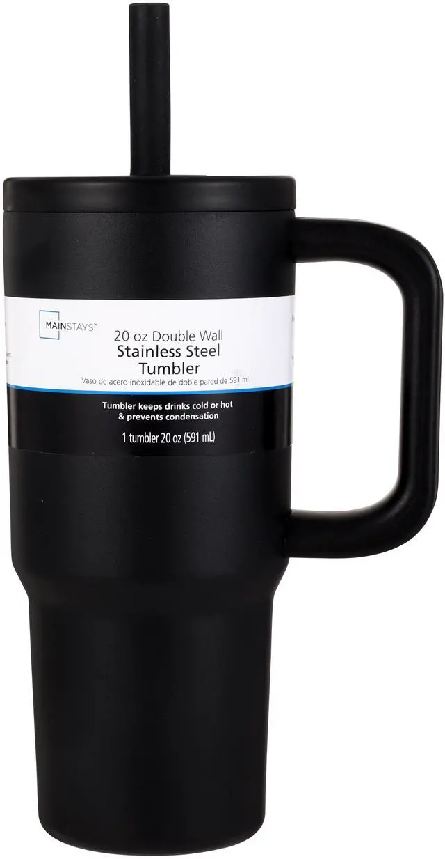 Main image of Mainstays 20oz Stainless Steel Double Wall Tumbler with Straw Lid, Black