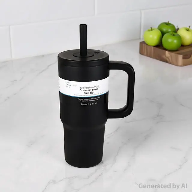 Alt view image 4 of 5 - Mainstays 20oz Stainless Steel Double Wall Tumbler with Straw Lid, Black