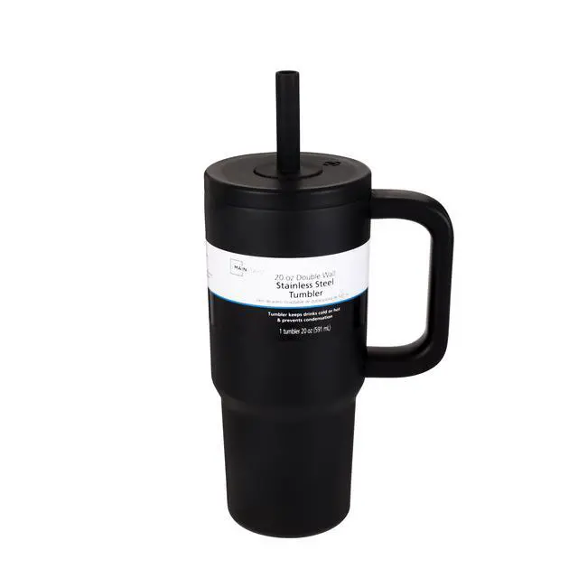 Alt view image 3 of 5 - Mainstays 20oz Stainless Steel Double Wall Tumbler with Straw Lid, Black