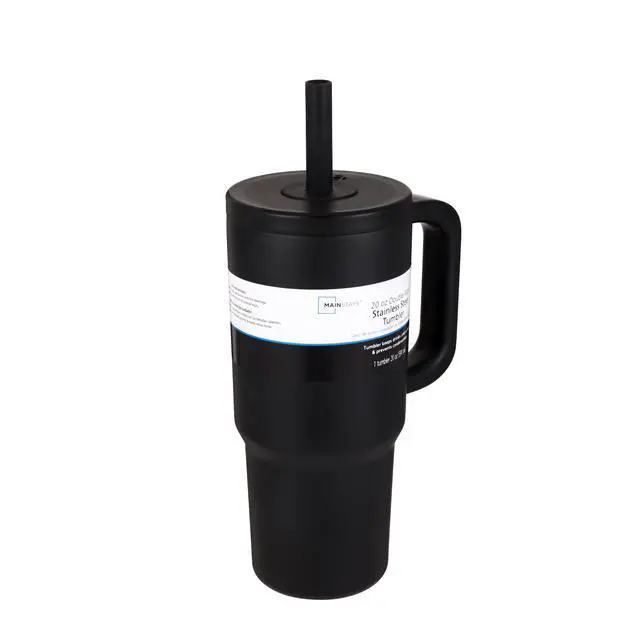 Alt view image 2 of 5 - Mainstays 20oz Stainless Steel Double Wall Tumbler with Straw Lid, Black