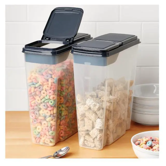 Alt view image 6 of 6 - Mainstays 2-Pack Plastic Cereal Keeper Storage Containers, 24 Cup Capacity, Dark Gray Lid, Kitchen Pantry Organizer for Cereal and Dry Food