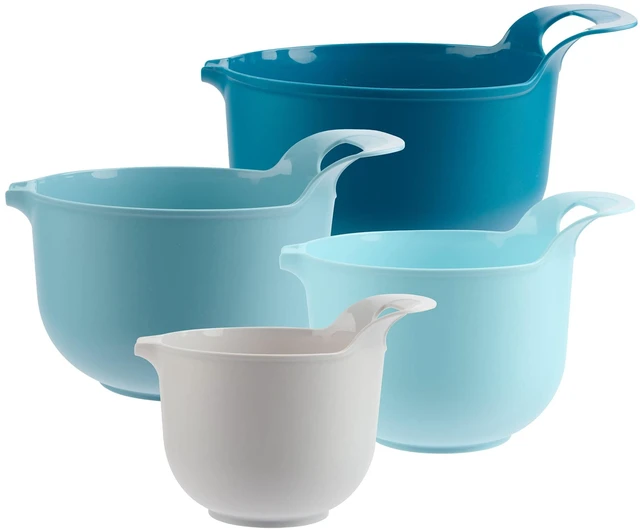 Main image of Mainstays 4-Piece Nesting Plastic Mixing Bowl Set with Pour Spouts and Handles, Blue